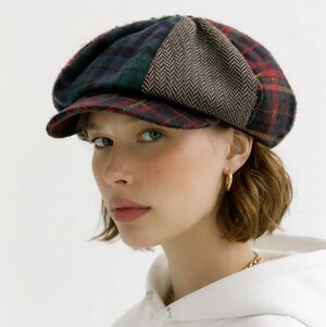 Vintage M. Gregg Studio 80s Multi Fabric 6 Panel Flap Newspaper Boy Hat S